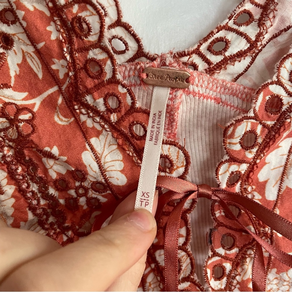 Free People Gesibelle Printed Set Pink Floral Eyelet Embroidery Tank Skirt XS - Picture 5 of 14